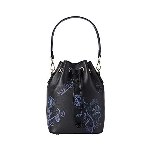 VICTORIA HYDE borsa a secchiello da donna in pelle borsa a tracolla nera piccola borsa hobo multifunzionale borsa con stampa fiori (nero)