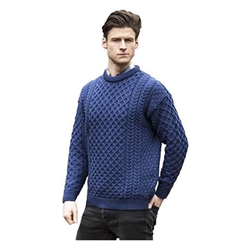 Aran Crafts maglione girocollo unisex lavorato a maglia irlandese (100% lana merino), denim, m