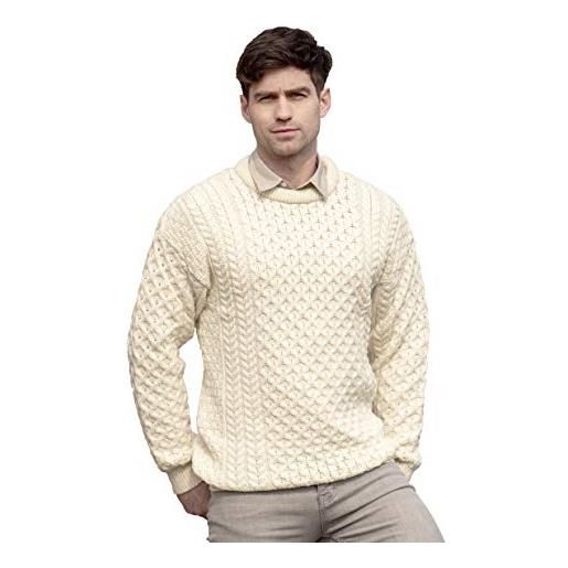 Aran Crafts maglione girocollo unisex lavorato a maglia irlandese (100% lana merino), denim, m
