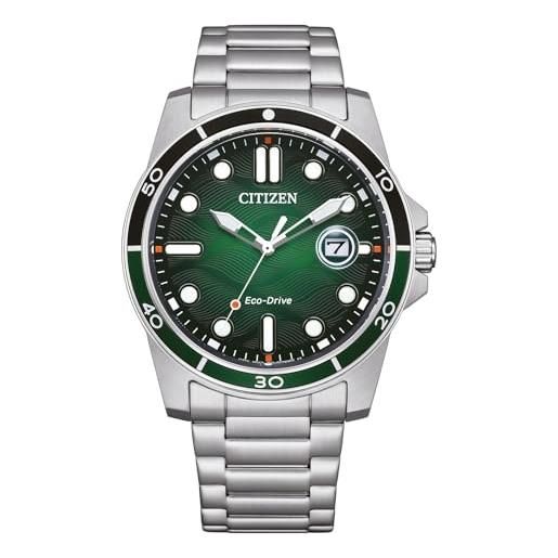 Citizen aw1811-82x - orologio da uomo eco-drive solar con cinturino in acciaio inox, colore: argento/verde