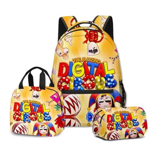 NEWOK anime stampato pomni e jax bambini zaini set, scuola zaino lunch bag pen bag school bags set. (color1, schoolbag)