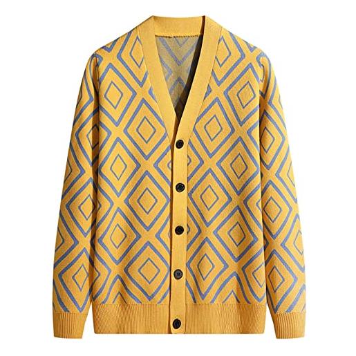 CreoQIJI maglione maglione uomo moda fissare borsa sottile camicetta cappotto cardigan camicetta elegante cardigan uomo, giallo. , xxl
