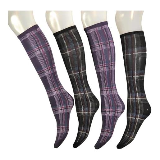 CALZE PRESTIGE (4 paia) calze donna gambaletto elasticizzate, in morbida microfibra 50 den. Con stampa scozzese - 100% made in (brescia) italy