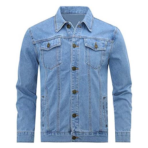 Allthemen giacca da uomo in denim in tinta unita reversibile jacket casual di cotone a manica lunga con bottoni 801 blu scuro s