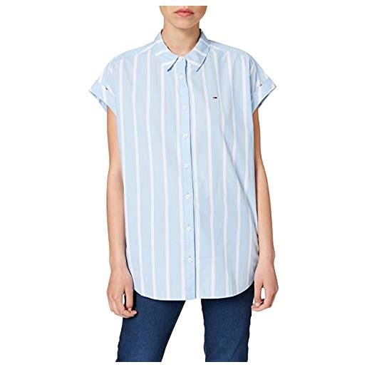 Tommy Jeans tjw relaxed stripe shirt ss camicia, blu moderato a righe, m donna