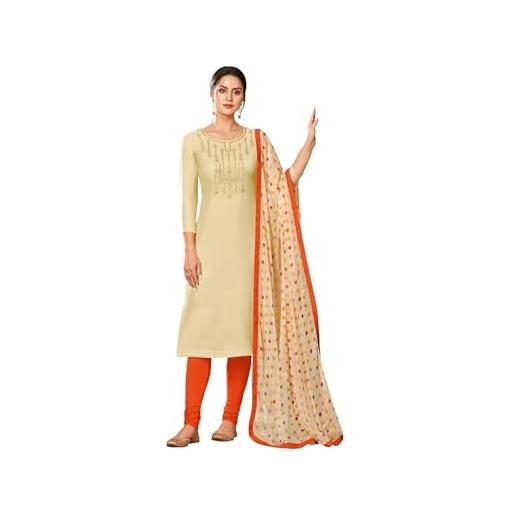 Parvdi salwar kameez pronto da indossare plus size salwar set abiti etnici indiani per le donne, arancione e beige, small
