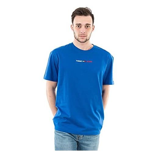 Tommy Jeans tjm linear logo tee t-shirt, cobalto, m uomo