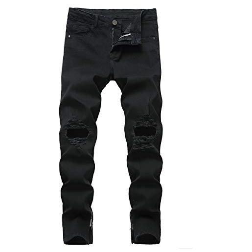 YOUTHUP jeans da uomo gamba dritta pantaloni cargo multi tasca strappato pantaloni di jeans