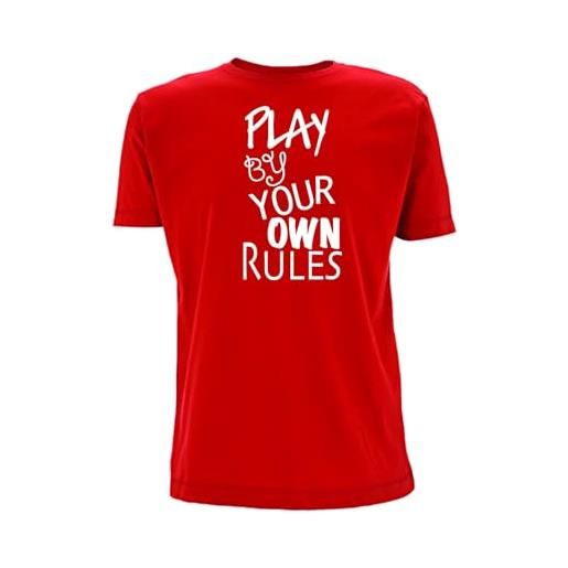 Generic maglietta con scritta play by your own rules, con scritta be inspired gaming sport (lingua italiana non garantita), rosso, xl