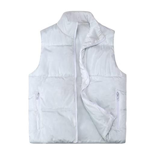 Allthemen gilet da uomo trapuntato outdoor con collo alto tasche in velcro vest streetwear invernale bianco m