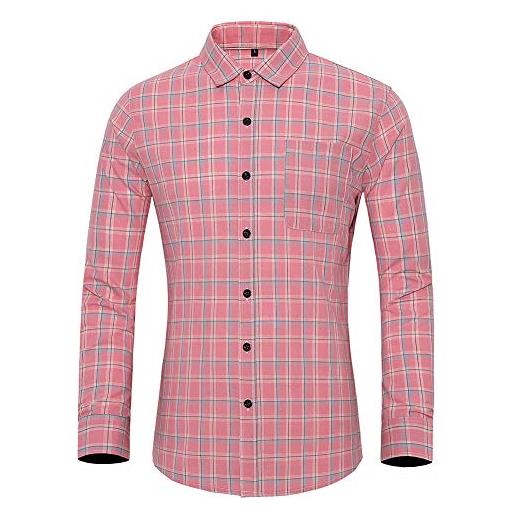 Allthemen camicia da uomo a quadretti maniche lunghe per il tempo libero vestibilità regolare shirt a quadri 416# rosa m