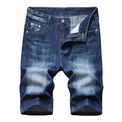 Youthup - pantaloncini corti da uomo, in denim blu, stile casual, strappati, blu scuro 389, 52