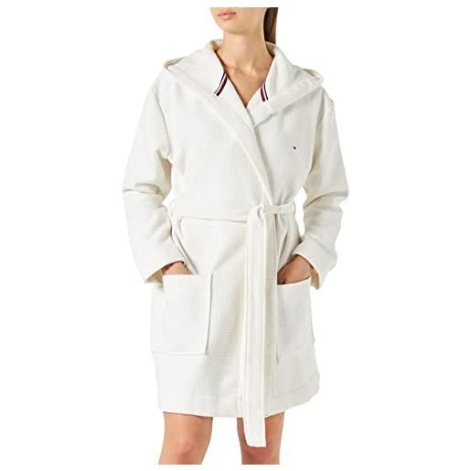 Tommy Hilfiger accappatoio donna waffle bathrobe con cappuccio e cintura in tessuto, bianco (ecru), l