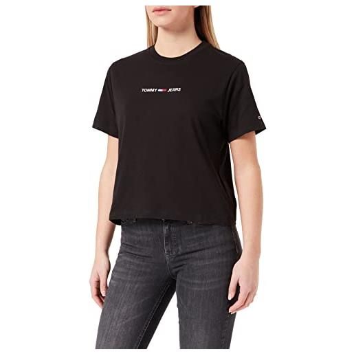 Tommy Jeans t-shirt con logo lineare tjw, black, s donna