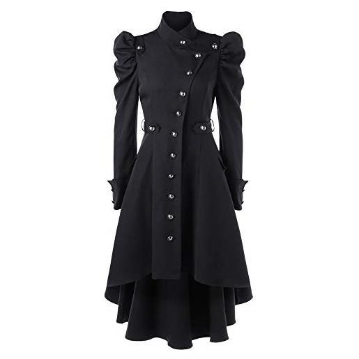 CAOQAO giacca da donna in tinta unita, stile vintage steampunk, stile gotico, stile retrò, alla moda, elegante, per il tempo libero, per le feste aa▶ nero. 3xl