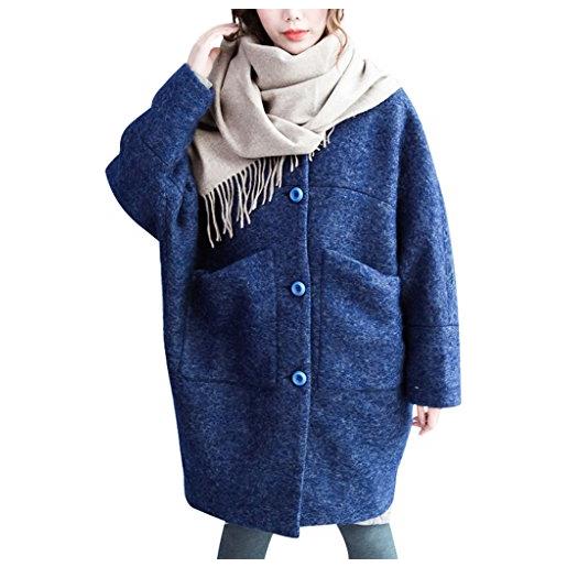Youlee donna stand collare batwing lana cappotto monopetto cappotto blu