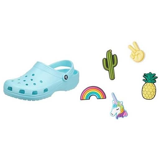 Crocs classic, zoccoli unisex - adulto, blu (ice blue), 43/44 eu + shoe charm 5-pack, decorazione di scarpe, fun trend