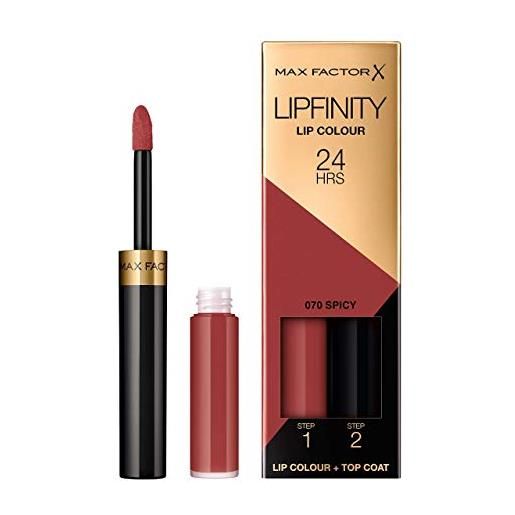 Max Factor - lipfinity lip colour - rossetto lunga durata e gloss idratante con applicazione bifase - nuance 070 spicy- 2.3 ml e 1.9 g