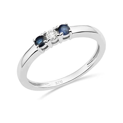 Miore anello eternità con diamanti e zaffiri, diamanti naturali di 0,06 carati e zaffiri blu naturali di 0,20 carati in oro bianco 375 di 9 carati