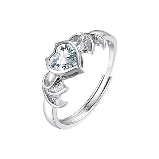 SILVERCUTE ala di diavolo anello donna argento 925, argento anelli donna regolabili con zircone 04-diamante, cuore fedine anello placcato in platino, gioielli regalo per donna fidanzata mamma