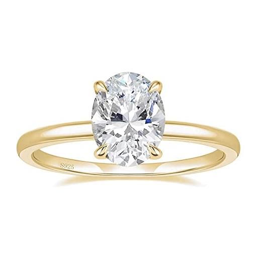 Titaniumcentral anello da donna in argento 925, anello solitario 3ct, ovale, con zirconi, anello di fidanzamento, anello di fidanzamento, anello di nozze in oro rosa, sibler 925