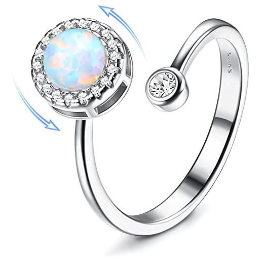 Milacolato 925 argento anelli donna ragazza aperti regolabile anello antistress opale pietra di luna anello di fidget anelli spinner nocca promessa fidanzamento anelli opale bianco