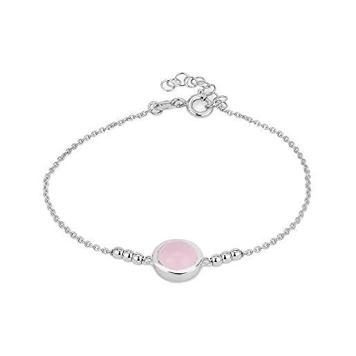 Vanbelle bracciale con ciondolo rotondo in argento sterling pietra di quarzo rosa naturale e placcatura rodio per donne e ragazze
