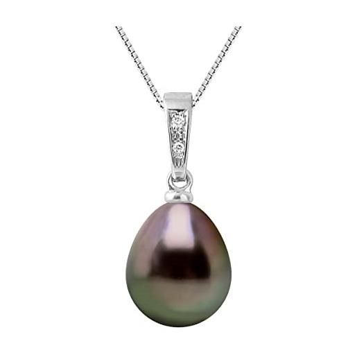 PEARLS & COLORS NATURAL FINE PEARLS pearls & colors - ciondolo vera perla di coltura di tahiti pera 9-10 mm - qualità a+ - diamante 0.010 cts - catena offerta - disponibile in oro giallo e oro bianco - gioilli donna