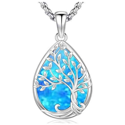 Friggem collana albero della vita, ciondolo albero della vita opale blu in argento sterling 925 e collier hypoallergénique, gioielli donna regali per sorelle mamma figlia