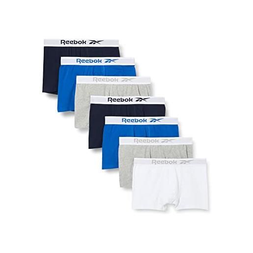 Reebok mens trunk in vector navy/blue/grey marl/white with central branded waistband in cotton fabric - multipack of 7, intimo uomo, multi, 