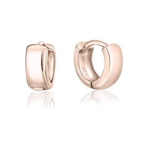 DTPsilver® orecchini donna argento 925 placcato oro rosa - orecchini creoli piccoli a cerchio piatto - orecchini a cerchio con bordo largo - diametro 10.5 mm - spessore 2 mm