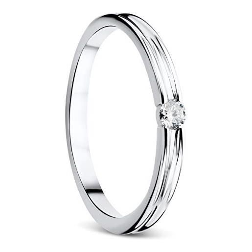 Orovi anello da donna gioielli in oro bianco 9 carati/oro 375 diamante solitario anello di fidanzamento con diamante brillante 0,05 ct, oro, diamante