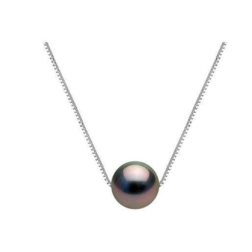 PEARLS & COLORS NATURAL FINE PEARLS pearls & colors - collana vera perla coltivata di tahiti rotonda 9-10 mm - qualita a + catena veneziana - argento 925 - gioiello da donna