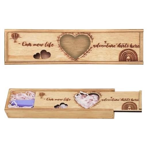NQEUEPN scatola ricordi test gravidanza, vuoto a forma di cuore annuncio di gravidanza in legno con lettera confezione regalo di gravidanza con collezione di souvenir per la famiglia di papà