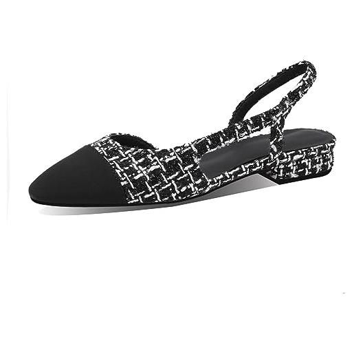 MIRAAZZURRA donne slingback pumps chiuso punta rotonda tacco a blocco bicolore casual tacchi grosso scarpe da ufficio, tweed nero, 38 eu