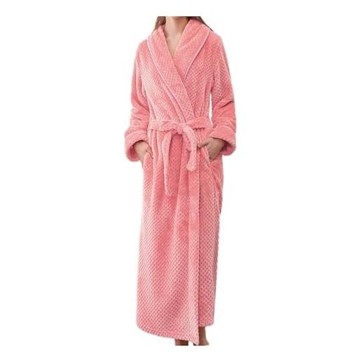 MJGkhiy vestaglia invernale donna calda lunga/corta morbido manica lunga flanella accappatoio pigiama kimono vestaglia con cintura elegante camicia da notte pigiama loungewear fleece accappatoio