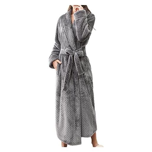 MJGkhiy vestaglia invernale donna calda lunga/corta morbido manica lunga flanella accappatoio pigiama kimono vestaglia con cintura elegante camicia da notte pigiama loungewear fleece accappatoio