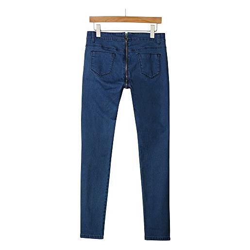 BYSTE donna jeans, moda indietro cerniera magro denim matita allungare jeans casuale elastico lungo pantaloni di denim pantaloni a vita alta (blu, s)