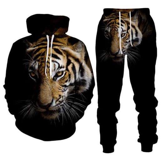 AMCYT felpa con cappuccio e pantaloni con tigre animale con stampa 3d maglione (tiger 7, xxl)