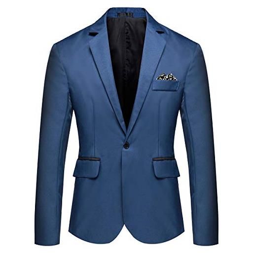 YOUTHUP blazer per uomo giacca da abito slim fit formale giacche casual leggere blu, l