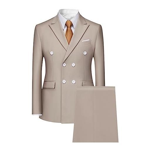 Allthemen abito da uomo 2 pezzi completo doppio petto formale slim fit vestito elegante cerimonia giacca e pantaloni cachi xl
