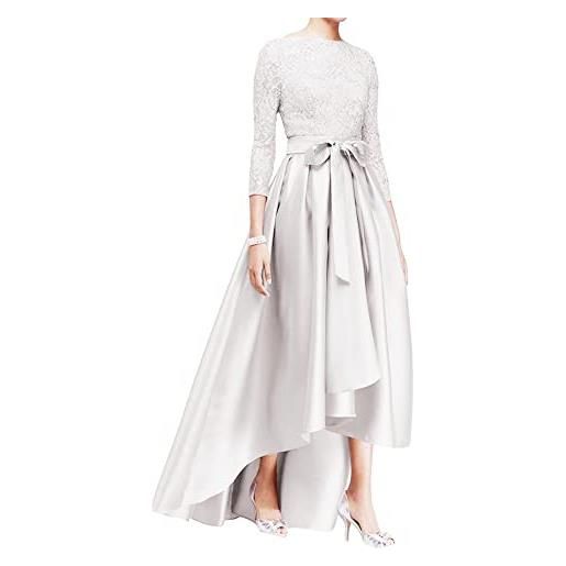 TSxuelian manica lunga alta bassa madre del vestito da sposa raso una linea formale abiti da ballo, bianco, 40