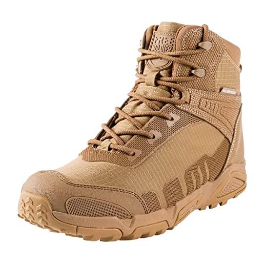 FREE SOLDIER da uomo mid alta stivali militari durable army combat scarpe impermeabile traspiranti tattico escursionismo(marrone-impermeabile, 46eu)