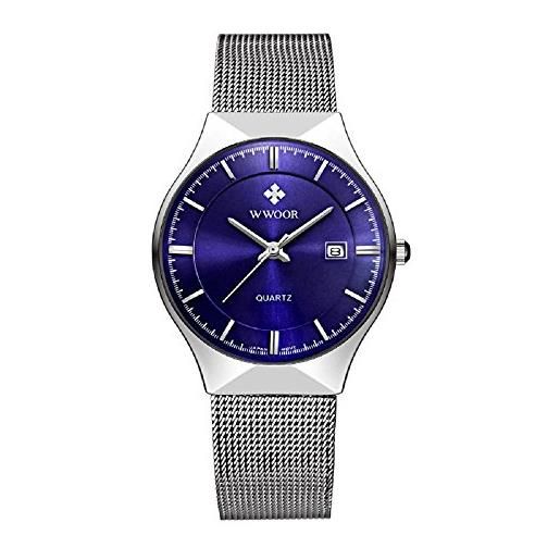 WWOOR gokelly - orologio da uomo al quarzo orologi da donna in acciaio inox data orologio al quarzo da uomo business orologio (blu)