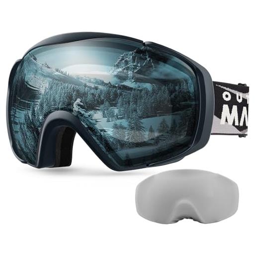 OutdoorMaster maschera da sci premium unisex con custodia, occhiali da snowboard, occhiali da sci, protezione uv al 100% , occhiali da sci antiappannamento per donne, uomini, ragazzi e ragazze