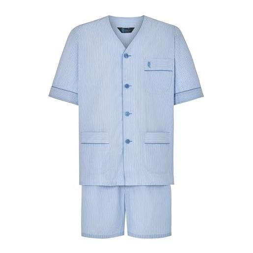 El Búho Nocturno pigiama uomo estivo manica corta classico tessuto popeline senza collo o pigiama per uomo corto maglia confortevole, (pigiama popeline blu 4533_30), (xl)
