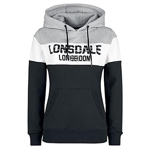 Lonsdale sleeve felpa con cappuccio, nero, bianco, grigio marrone, s donna