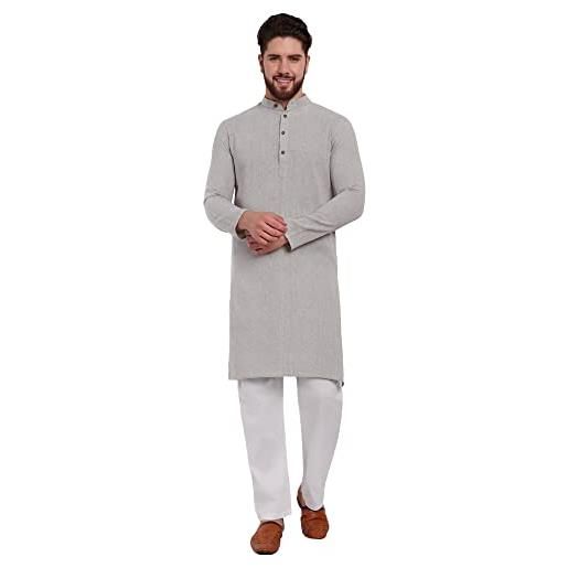 SKAVIJ uomo cotone kurta pajama maniche lunghe regular vestito (bianco sporco, large)