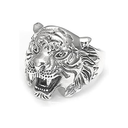 Zoegneer anello da uomo con testa di tigre in argento sterling s925, anello con testa di tigre aperto vintage gotico, argento, 11