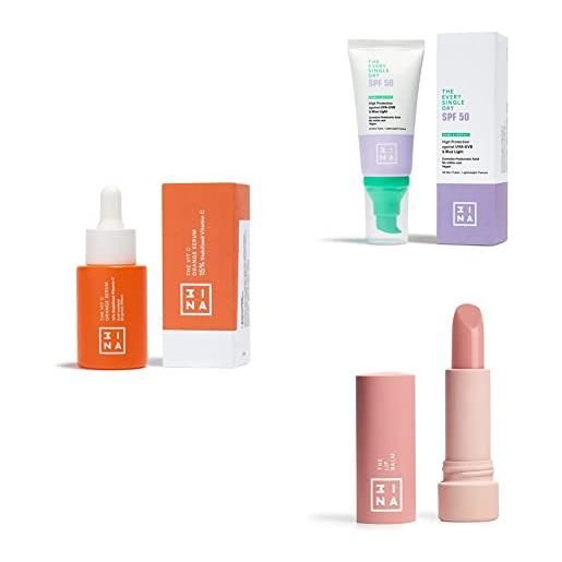 3ina makeup - vegan - the vit c orange serum + the every single day spf50 + the lip balm - skincare set